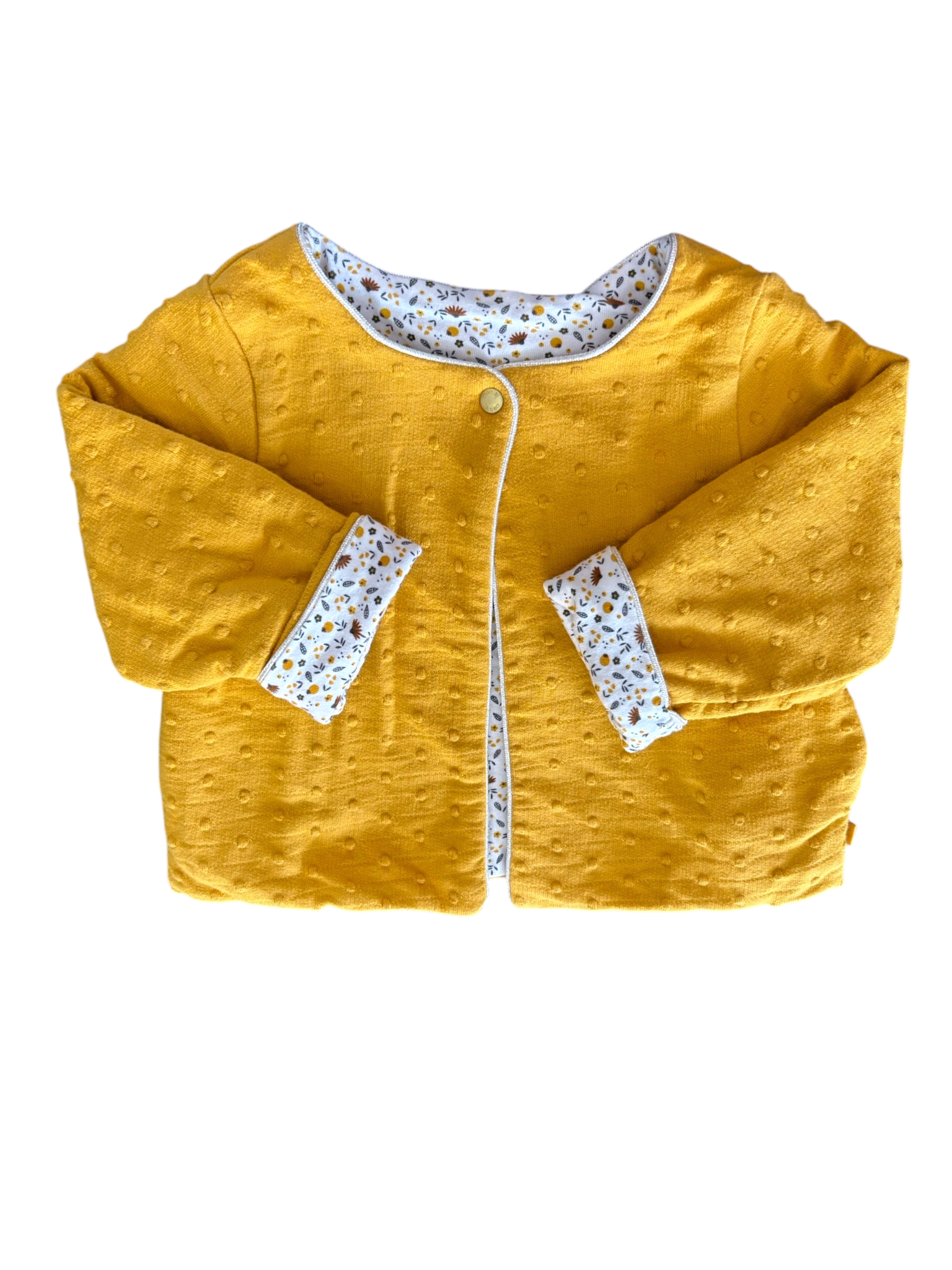 Obaïbi Girl Cream & Mustard Floral Reversible Cardigan, 18M / 80 - second hand baby clothing