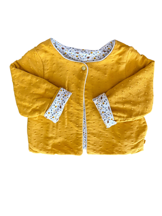 Obaïbi Girl Cream & Mustard Floral Reversible Cardigan, 18M / 80 - second hand baby clothing