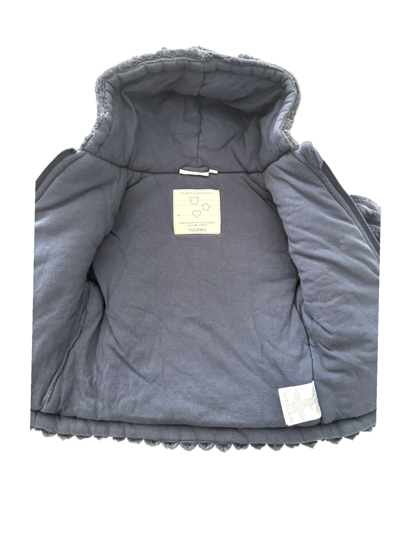 Noukie's Unisex Blue Teddy Bear Ear Fleece Hooded Jacket, 6M / 68
