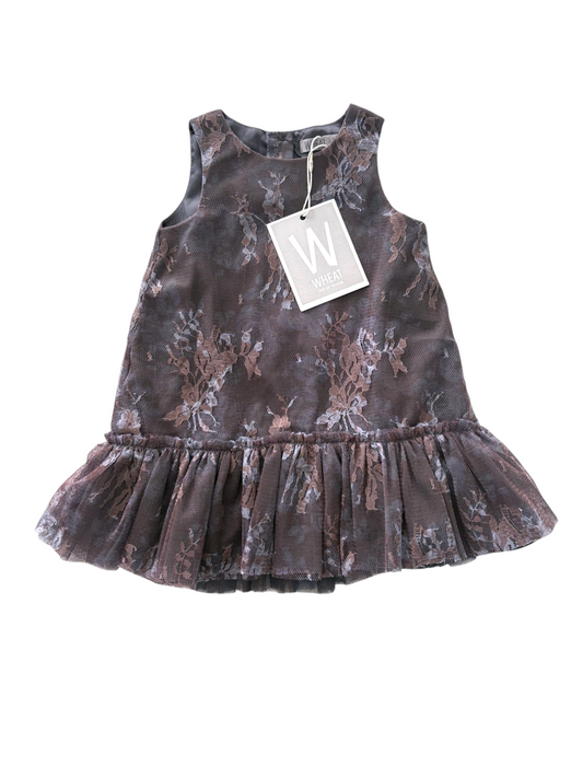 Wheat Girl Indigo Brown Floral Lace Party Dress, 12M / 80 - second hand baby clothing