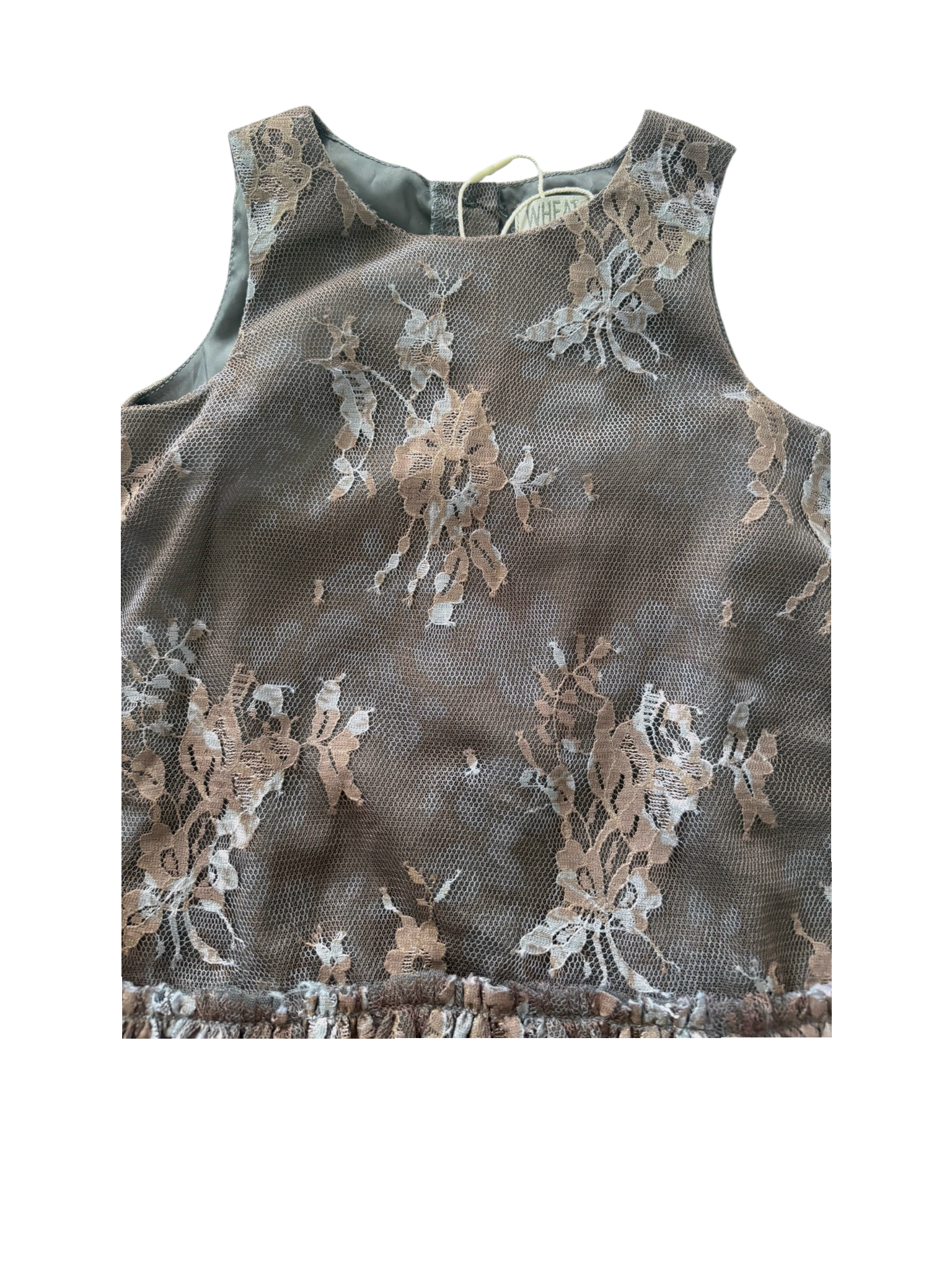Wheat Girl Indigo Brown Floral Lace Party Dress, 12M / 80 - second hand baby clothing