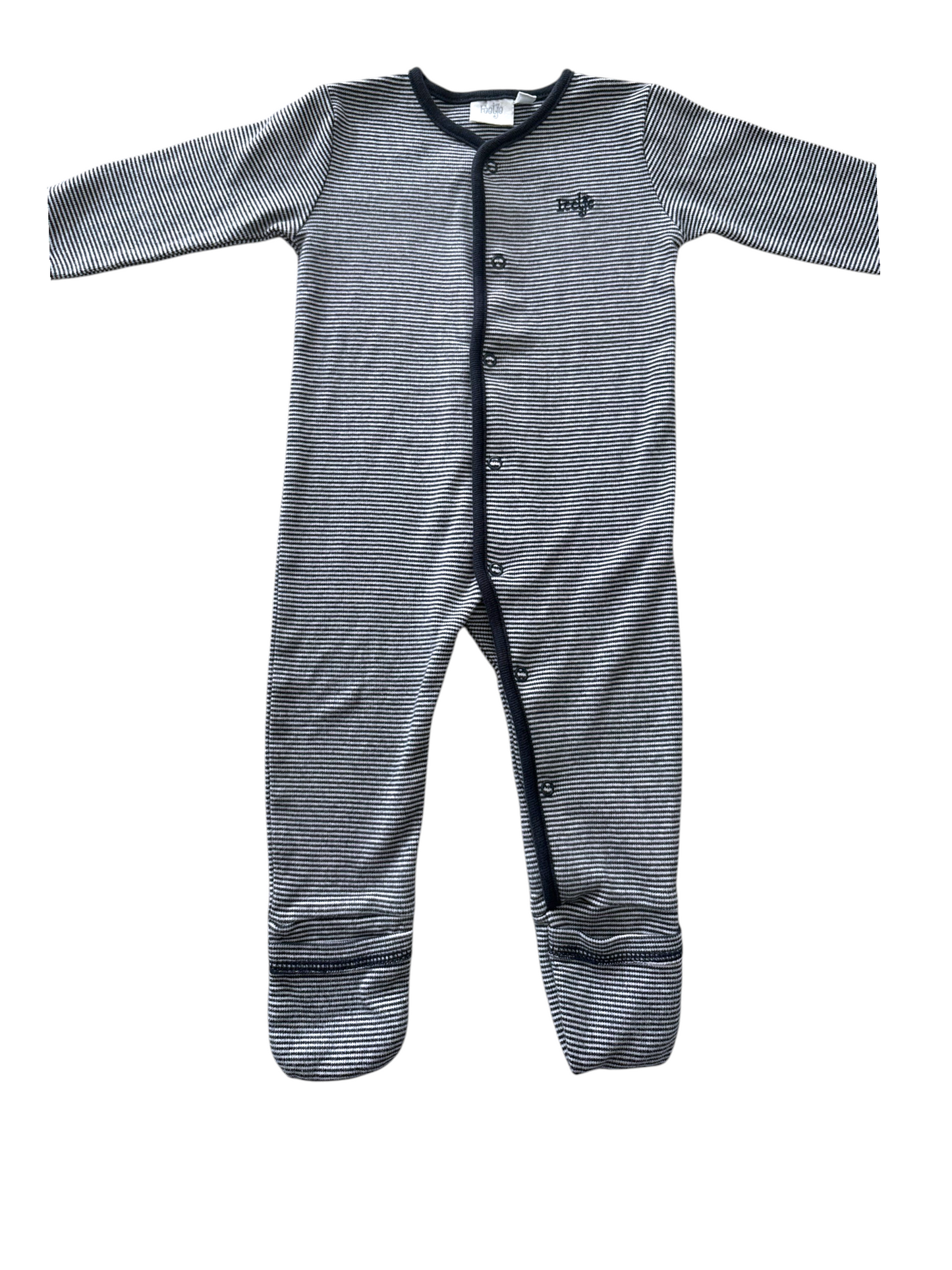 Feetje Unisex Navy White Striped Cotton Footed Pyjama, 9M / 74 - second hand baby clothing