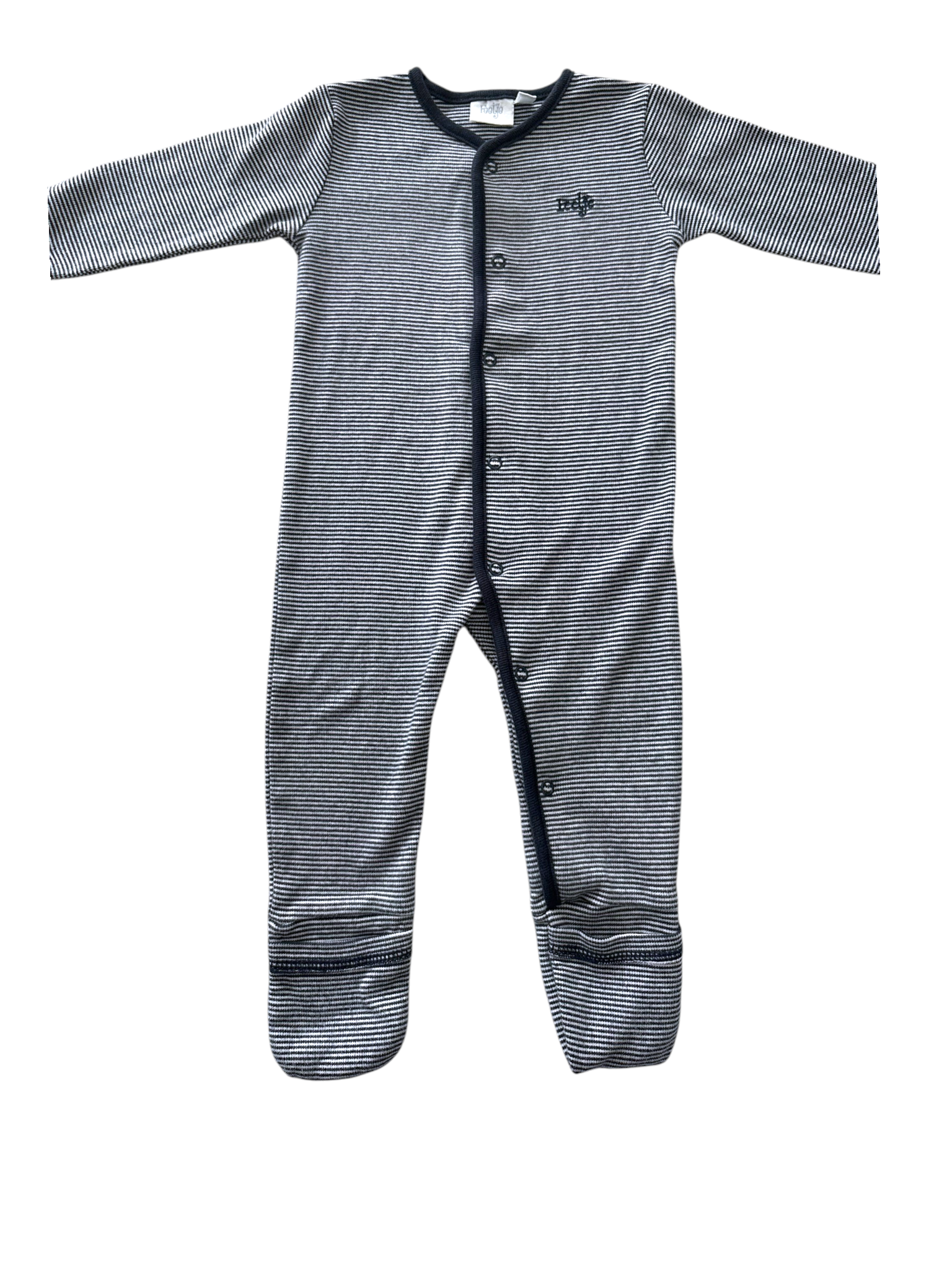 Feetje Unisex Navy White Striped Cotton Footed Pyjama, 9M / 74 - second hand baby clothing