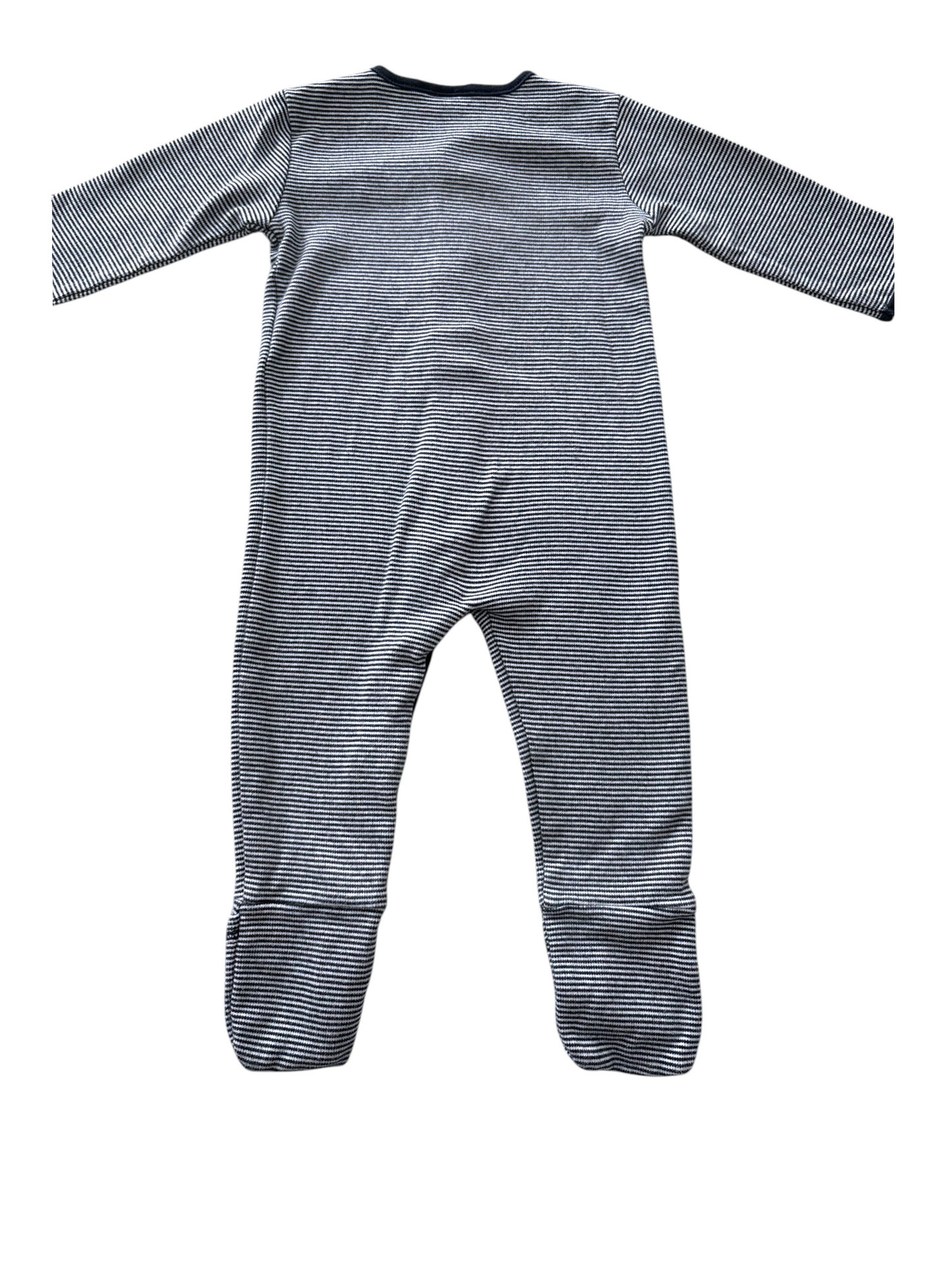 Feetje Unisex Navy White Striped Cotton Footed Pyjama, 9M / 74 - second hand baby clothing