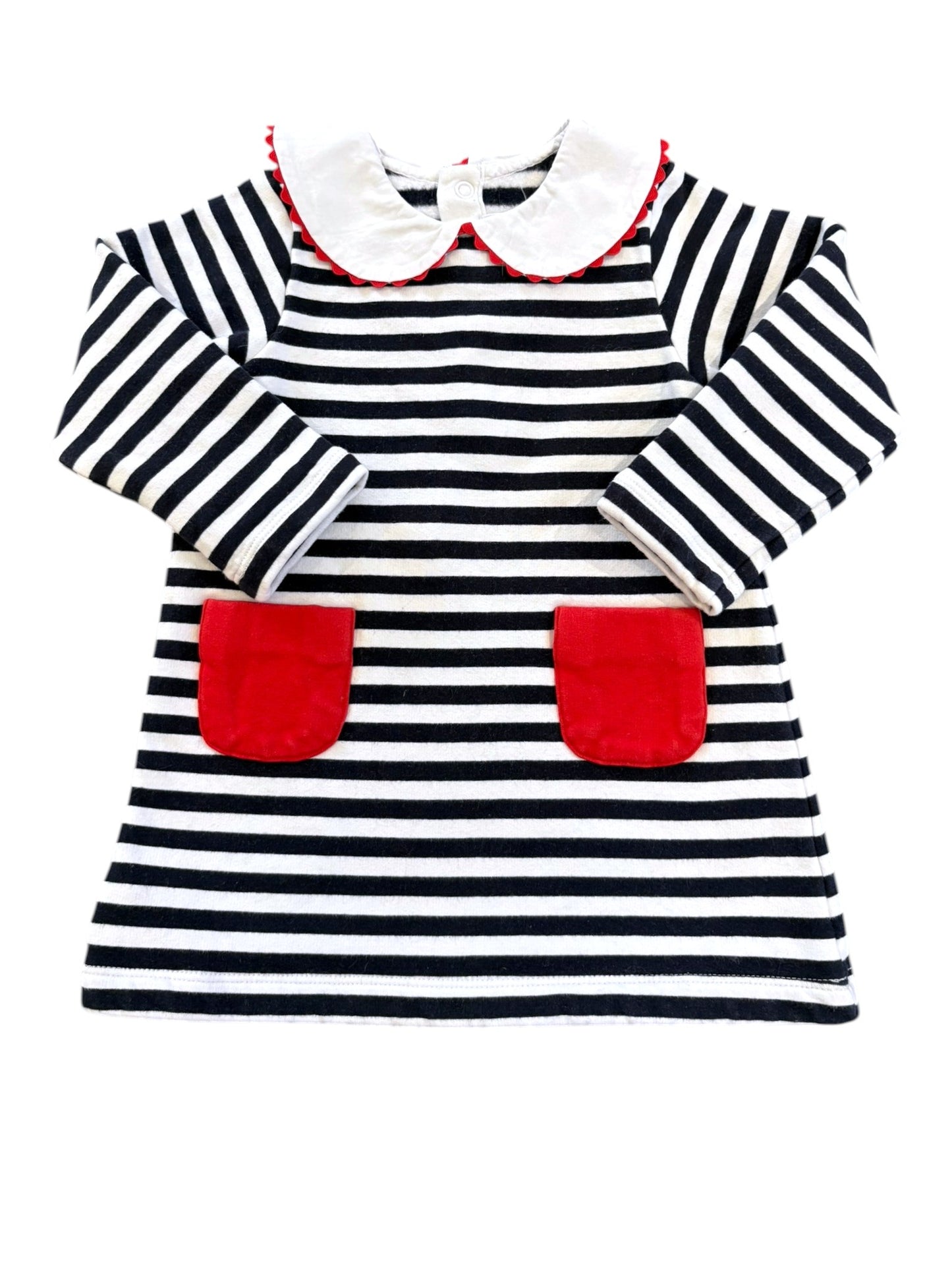 Jacadi Navy Stripe Fleece Dress size 18M - second hand baby clothing