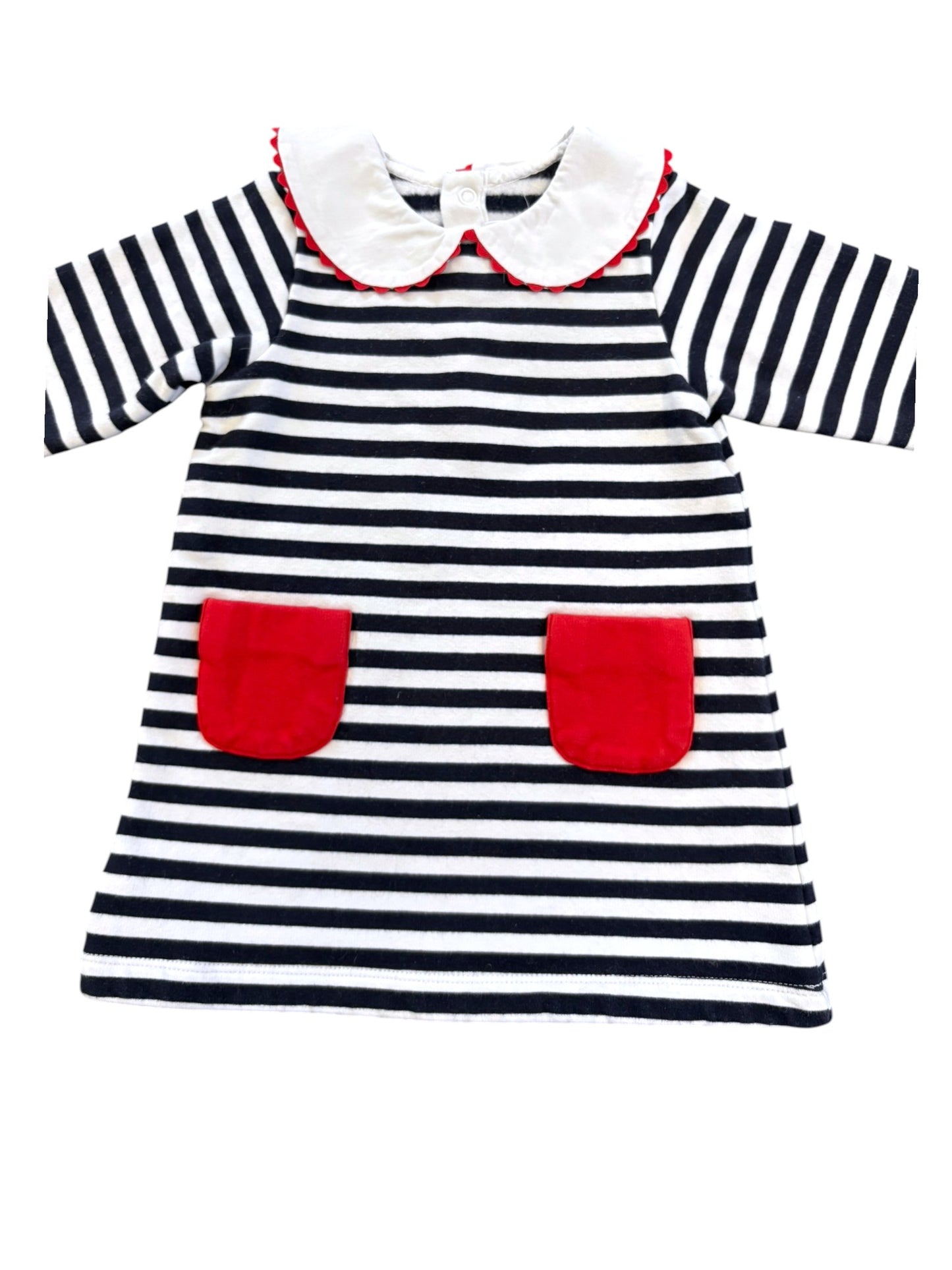 Jacadi Navy Stripe Fleece Dress size 18M - second hand baby clothing