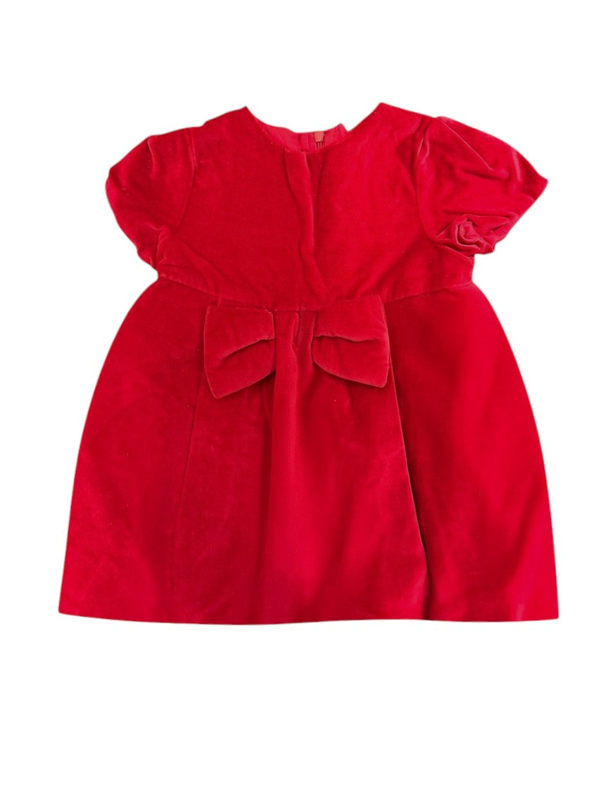 Jacadi Girls Red Velour Dress, 3Y / 96 - second hand baby clothing 
