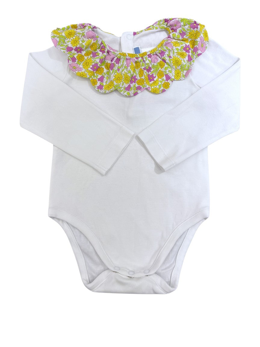 Jacadi White Long-Sleeve Bodysuit with Liberty Floral Ruffle & Floral Overalls set (18-24M)