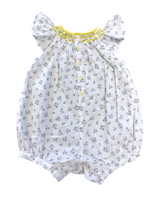 Jacadi White Yellow Smocked Romper (6M)