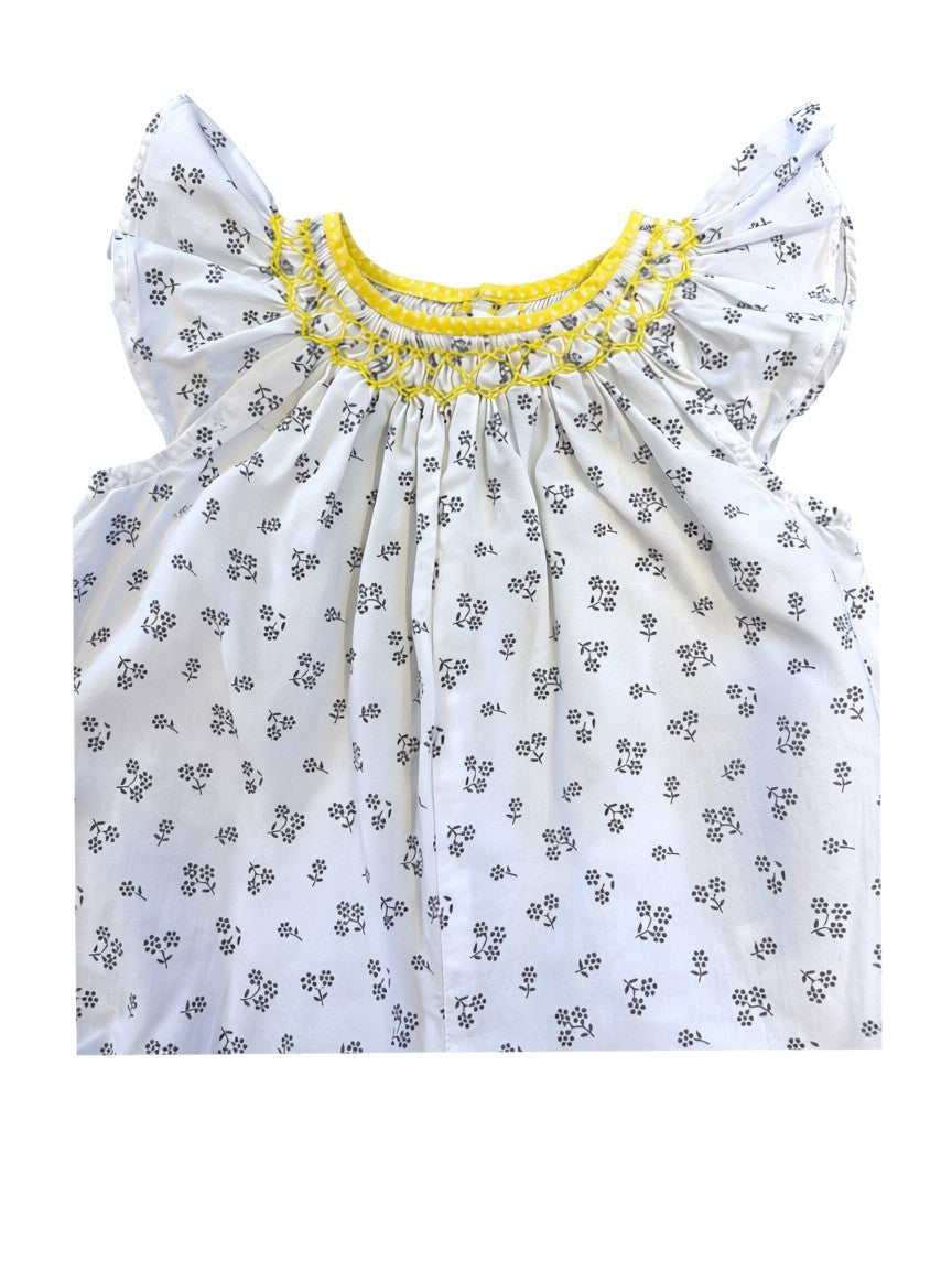 Barboteuse Jacadi blanche et jaune smockée (6 mois)