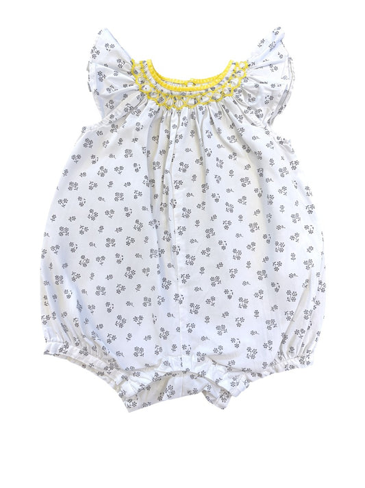 Jacadi White Yellow Smocked Romper (6M)