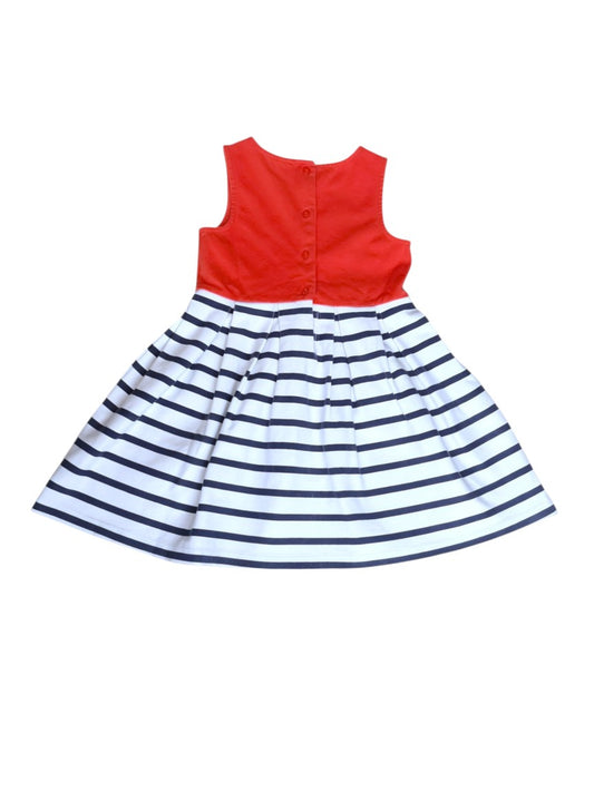 Janie and Jack Girls Orange & Navy Striped Cotton Dress, 4Y - second hand baby clothing