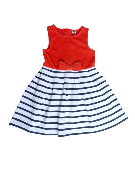 Janie and Jack Girls Orange & Navy Striped Cotton Dress, 4Y - second hand baby clothing