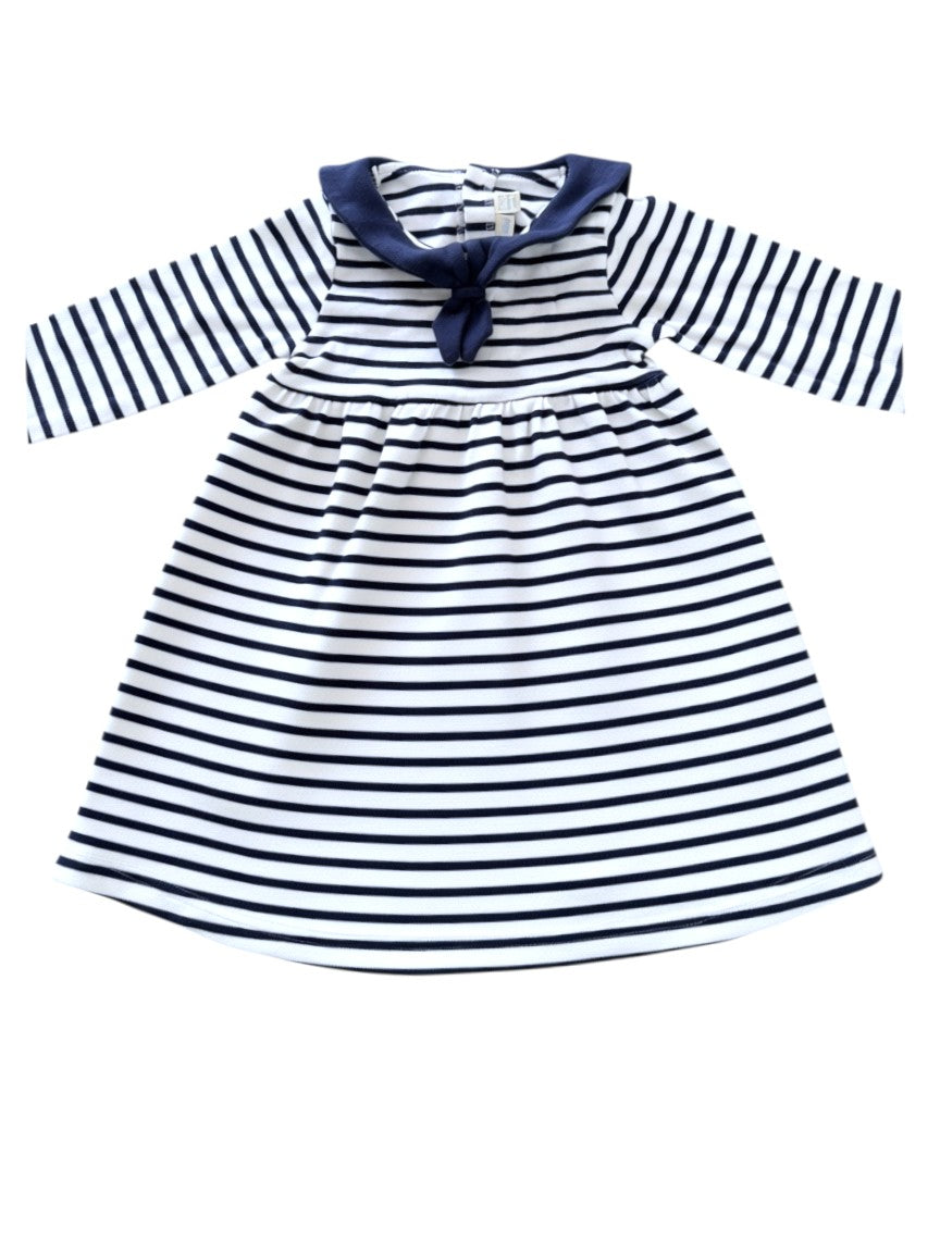 JoJo Maman Bébé Navy & White Striped Sailor Dress size 2-3Y - second hand baby clothing