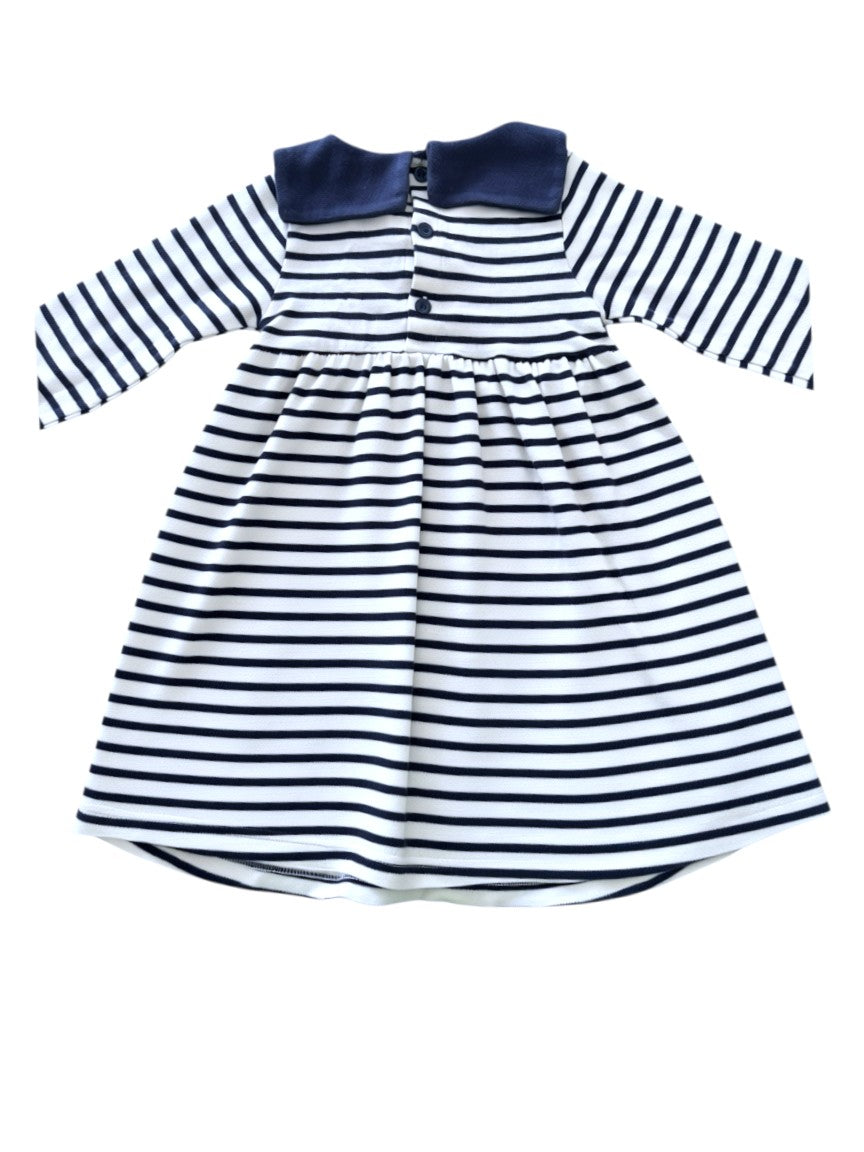 JoJo Maman Bébé Navy & White Striped Sailor Dress size 2-3Y - second hand baby clothing