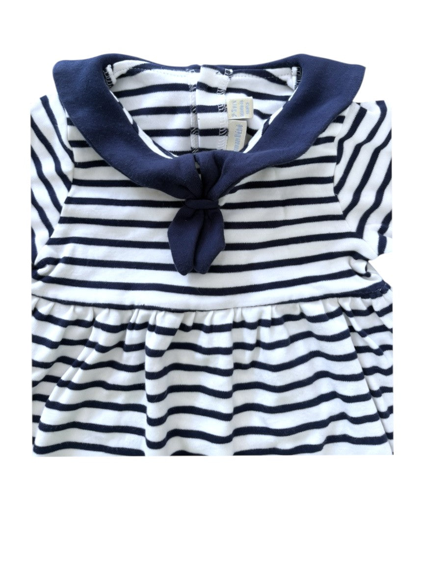 JoJo Maman Bébé Navy & White Striped Sailor Dress size 2-3Y - second hand baby clothing
