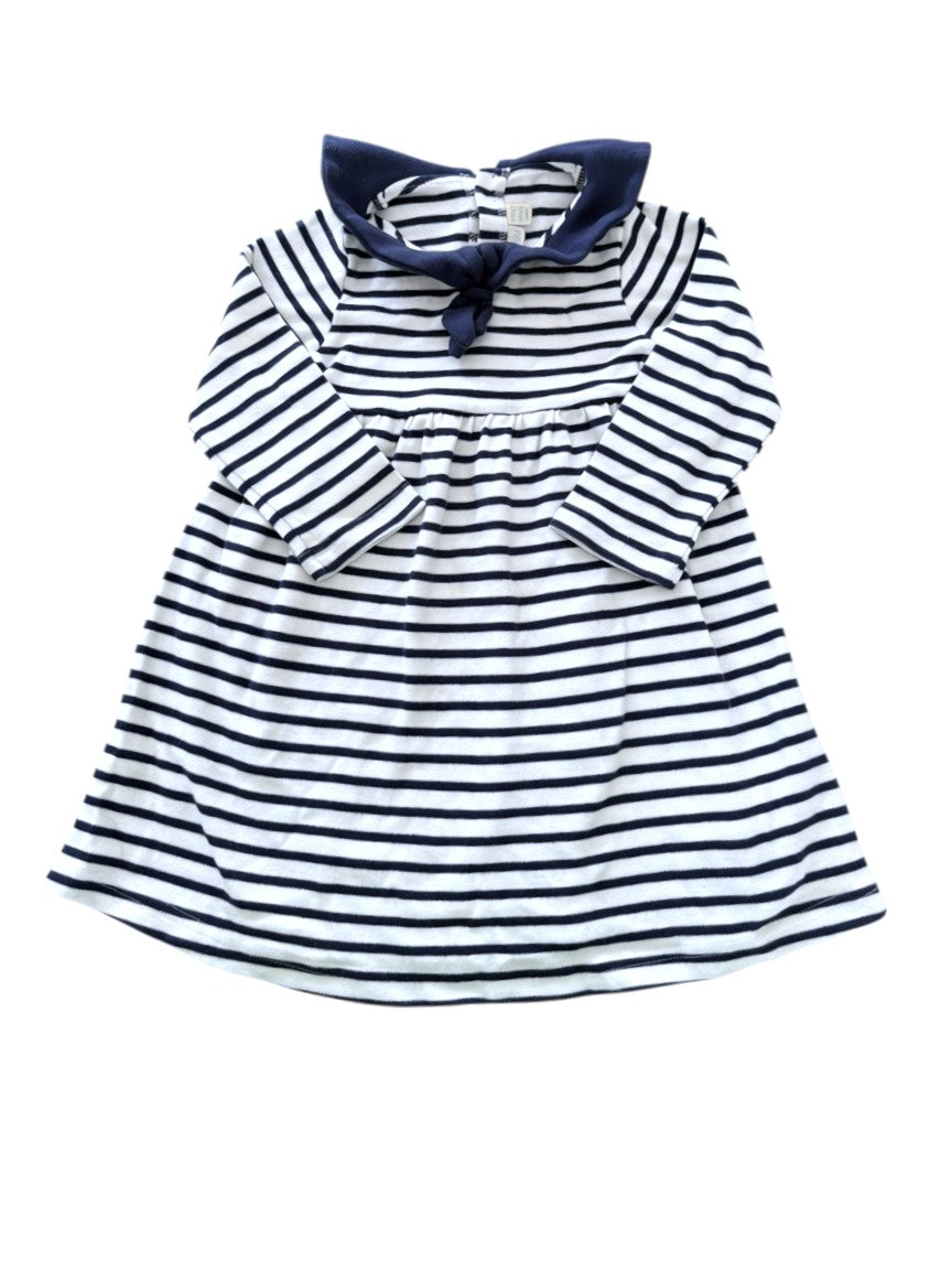 JoJo Maman Bébé Navy & White Striped Sailor Dress size 2-3Y - second hand baby clothing