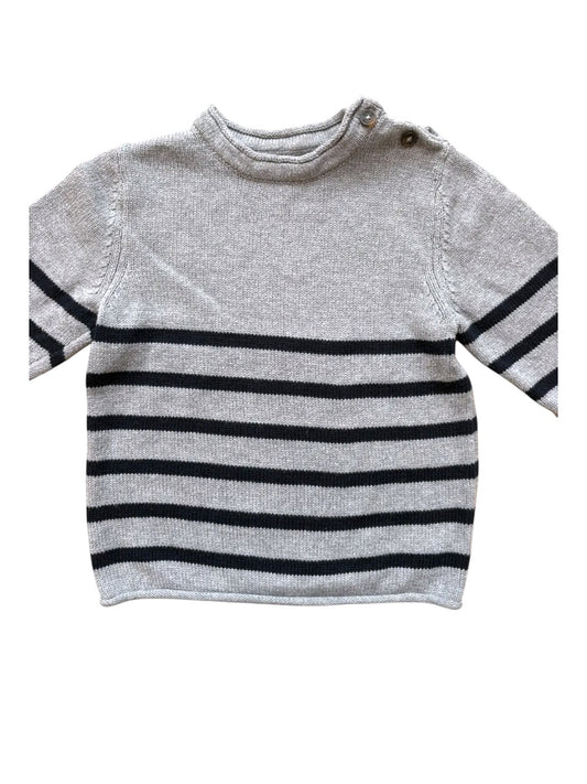 MNG Kids Boys Grey & Navy Striped Knit Sweater, 12-18M