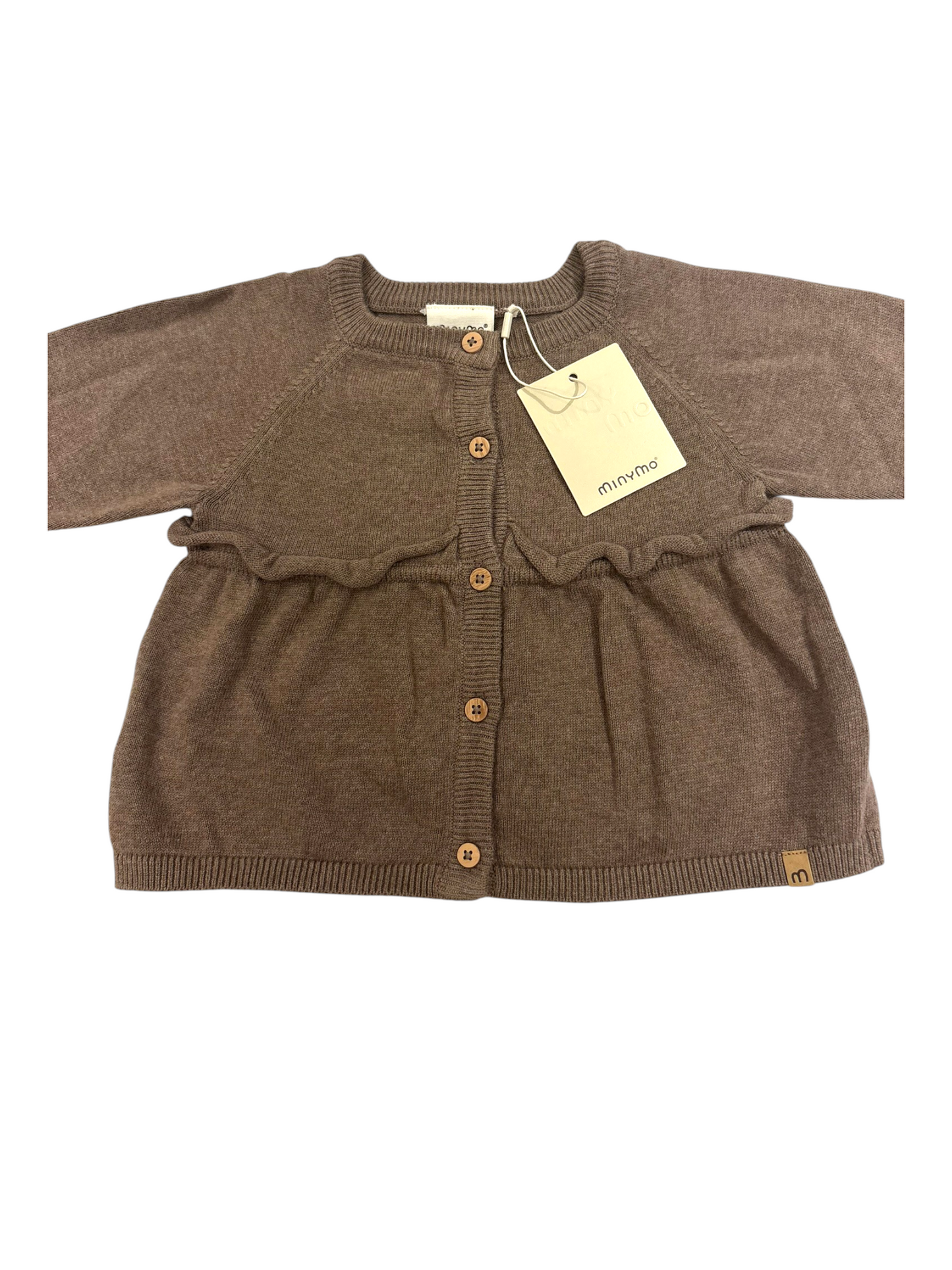 Minymo Girl Brown Knitted Peplum Cardigan, 3-9M