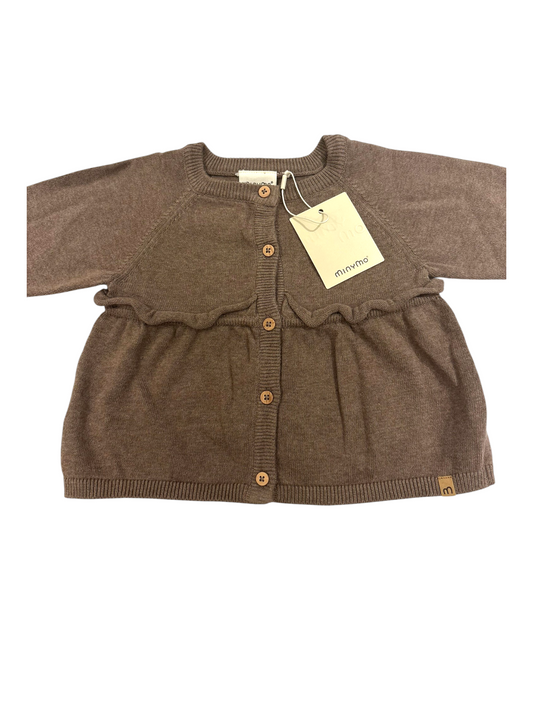 Minymo Girl Brown Knitted Peplum Cardigan, 3-9M