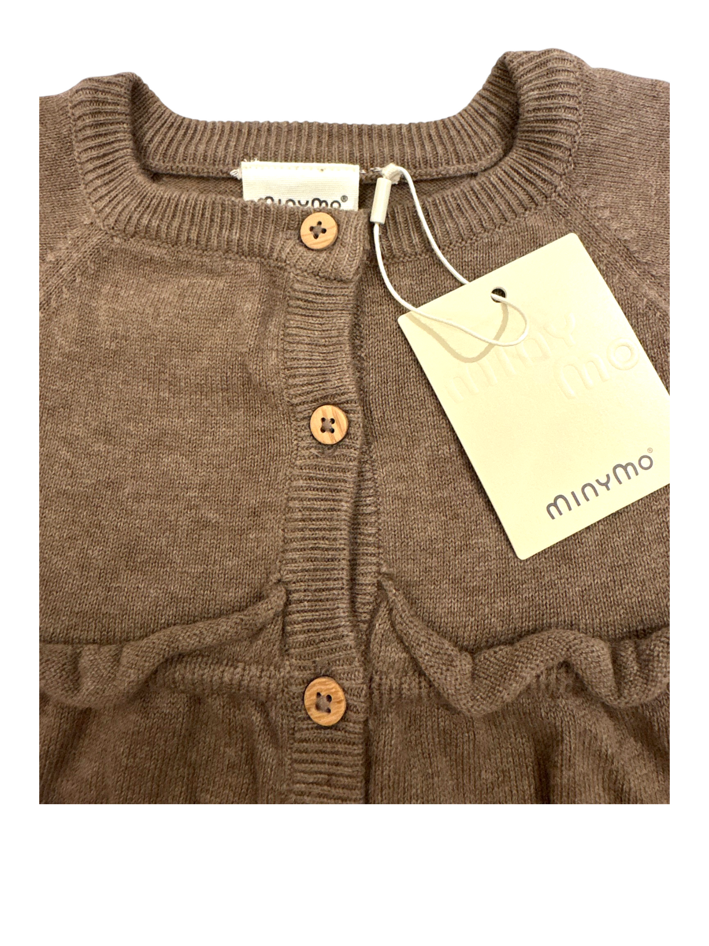 Minymo Girl Brown Knitted Peplum Cardigan, 3-9M