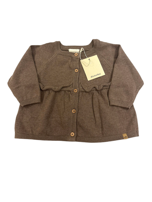 Minymo Girl Brown Knitted Peplum Cardigan, 3-9M
