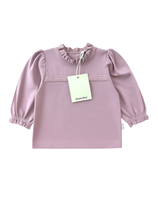 Minymo Girl Purple Lace Trim Long-Sleeve Blouse, 3M, 9M