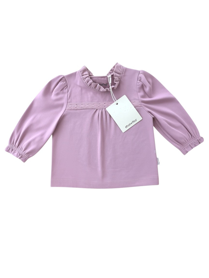 Minymo Girl Purple Lace Trim Long-Sleeve Blouse, 3M, 9M