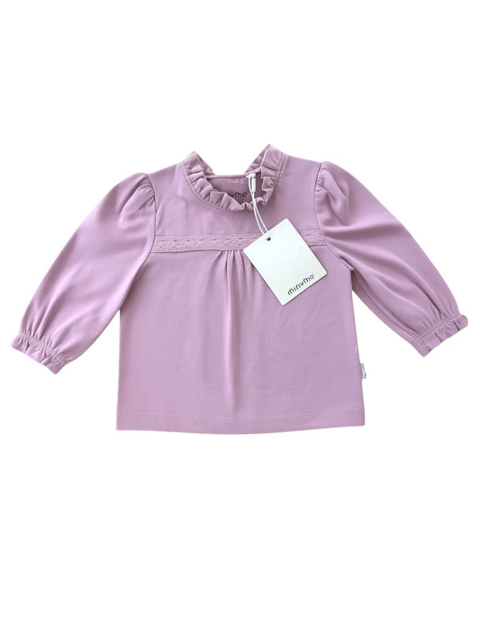 Minymo Girl Purple Lace Trim Long-Sleeve Blouse, 3M, 9M