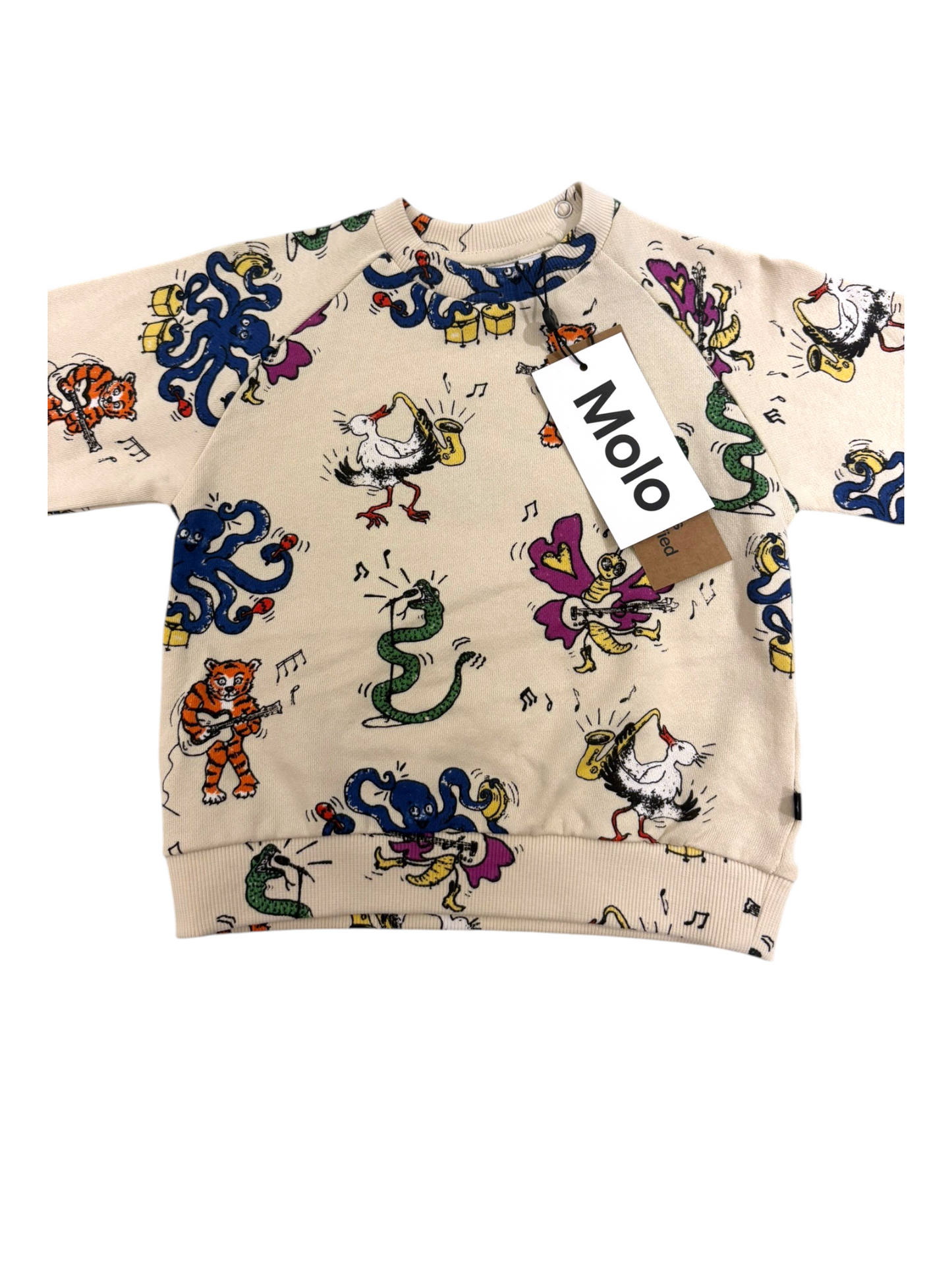 Molo Unisex Beige Musical Animals Cotton Sweatshirt, 12M / 80