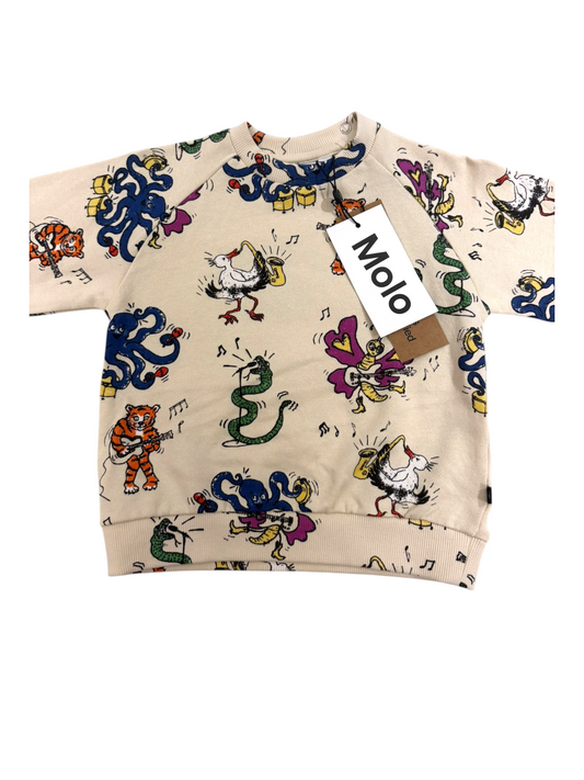 Molo Unisex Beige Musical Animals Cotton Sweatshirt, 12M / 80