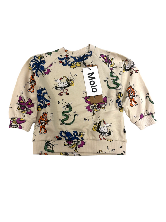 Molo Unisex Beige Musical Animals Cotton Sweatshirt, 12M / 80