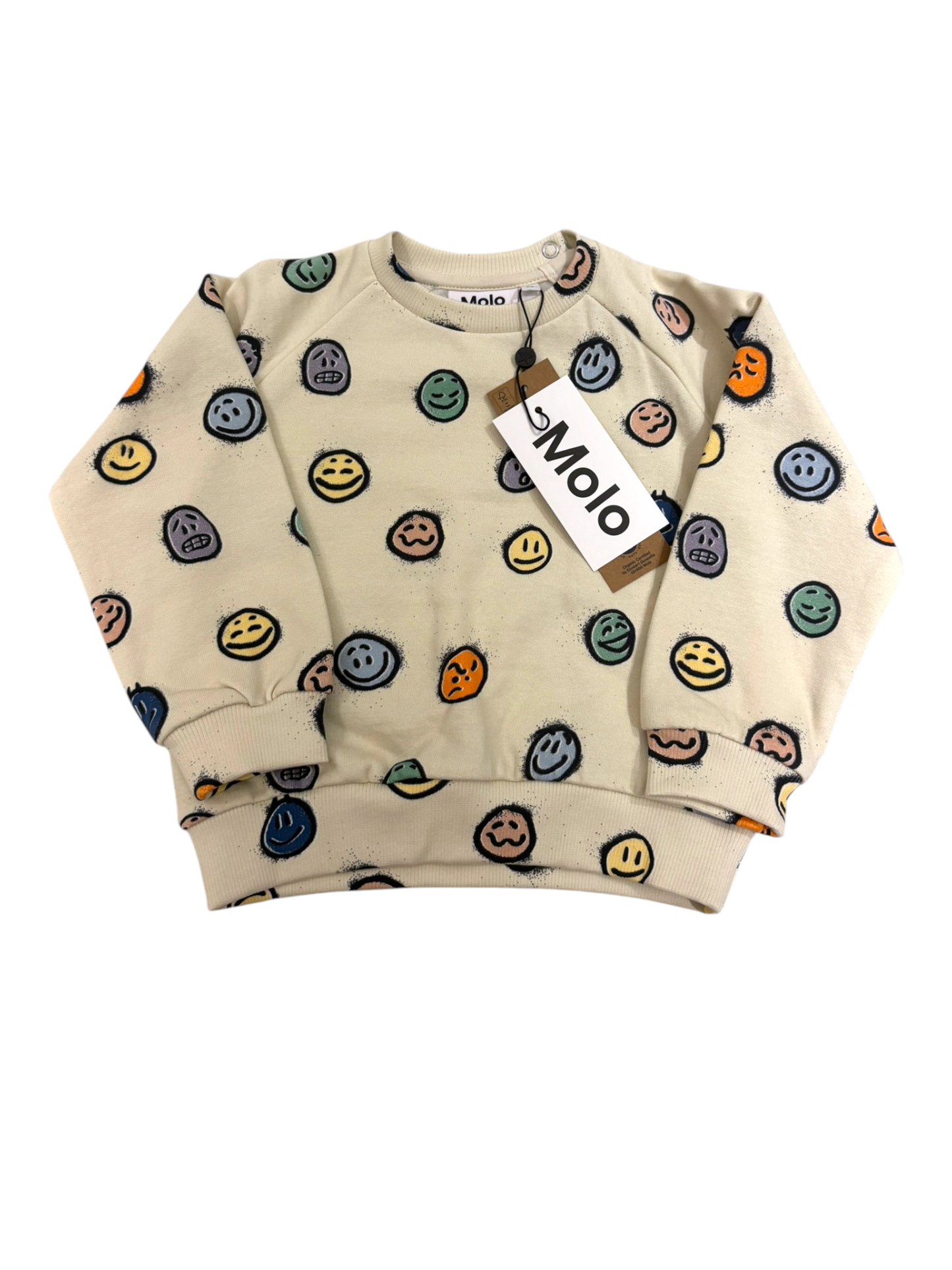 Molo Unisex Beige Smiley Face Cotton Sweatshirt, 18M / 86