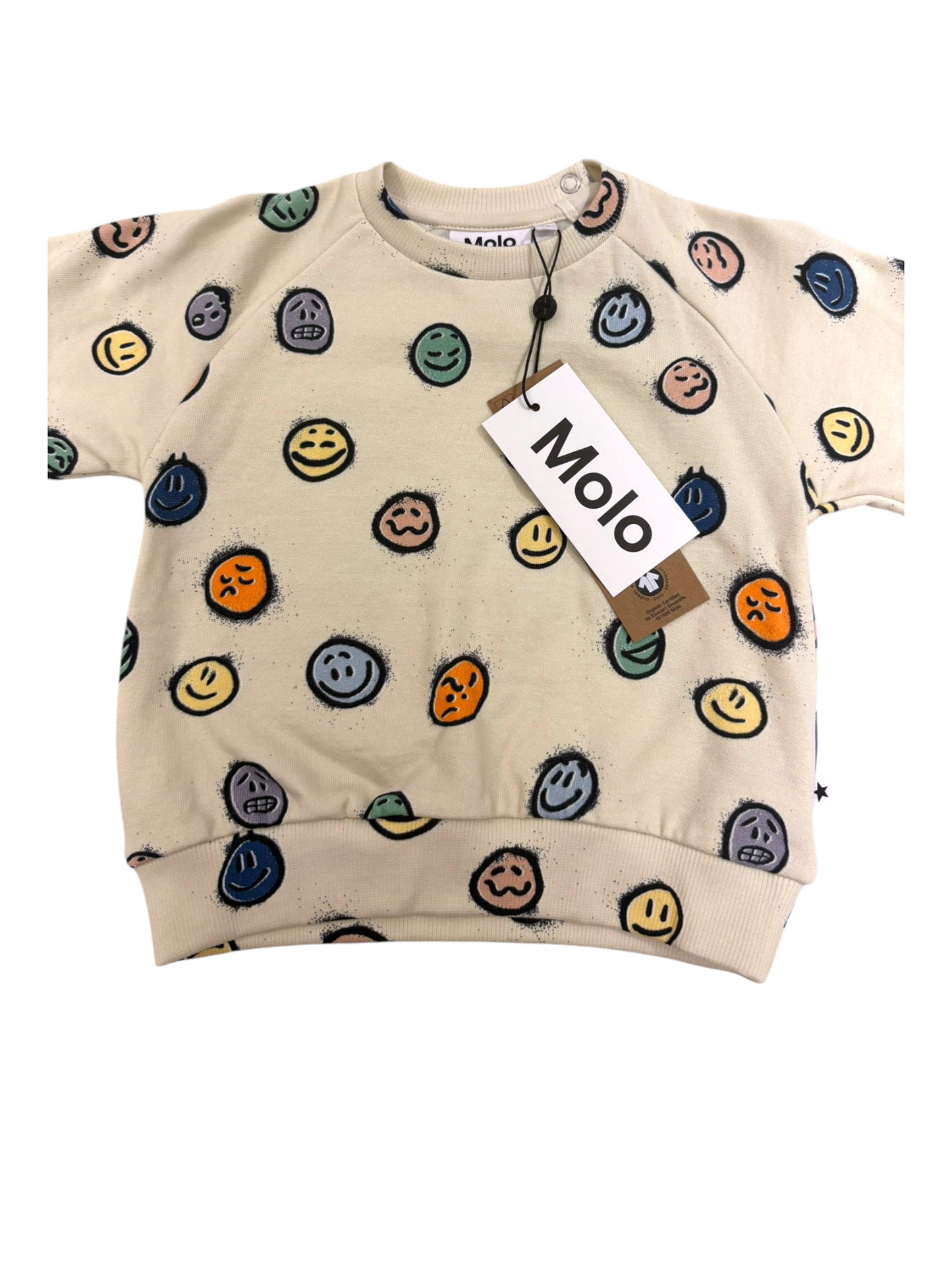 Molo Unisex Beige Smiley Face Cotton Sweatshirt, 18M / 86