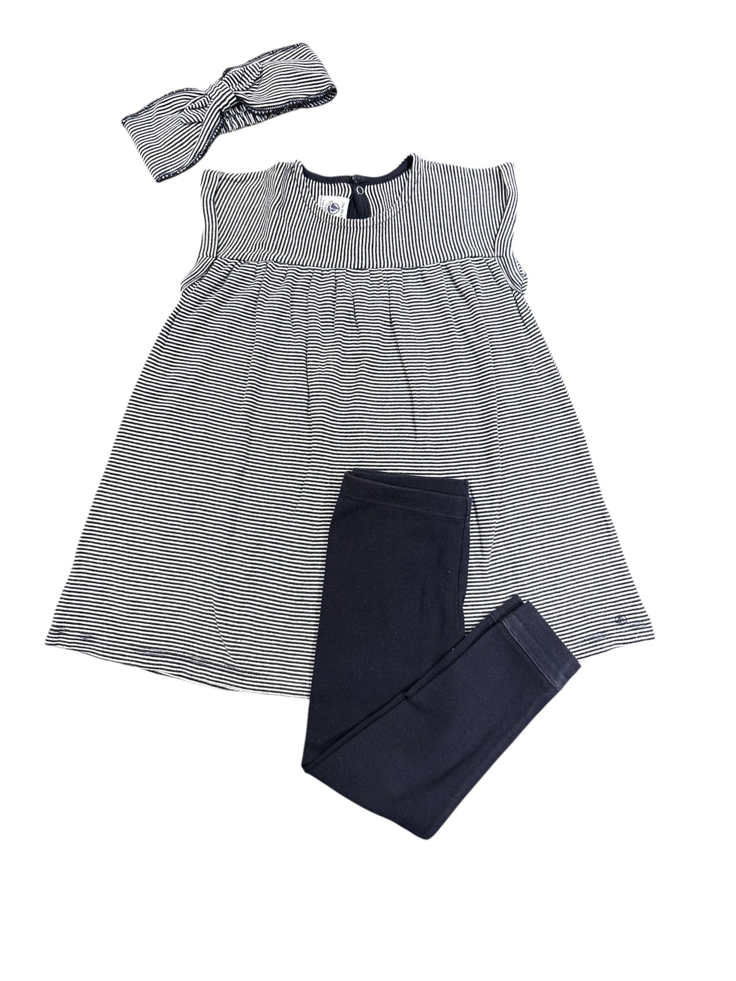 Ensemble Robe rayée, Legging et Bandeau Petit Bateau Marine (24M / 86)