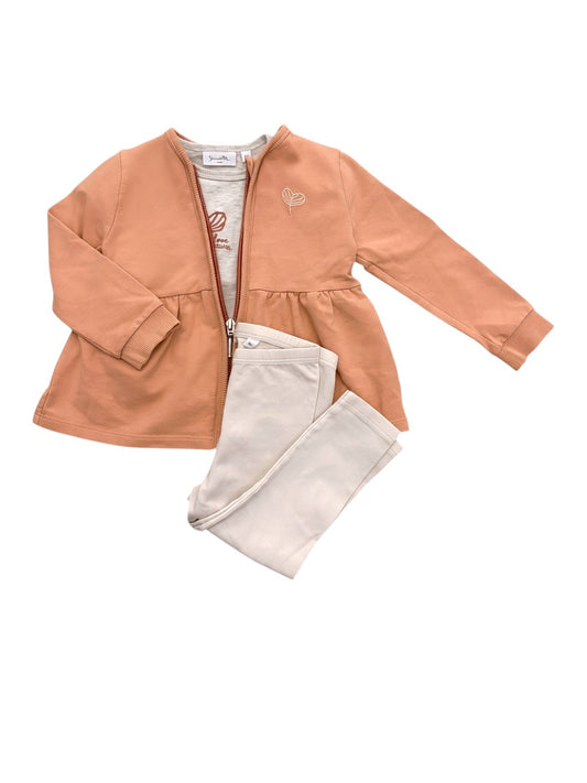 Sanetta Pure Girl Peach Grey Cream 3-Piece Zip Jacket Sweatshirt & Leggings Set, 86 - second hand baby clothing