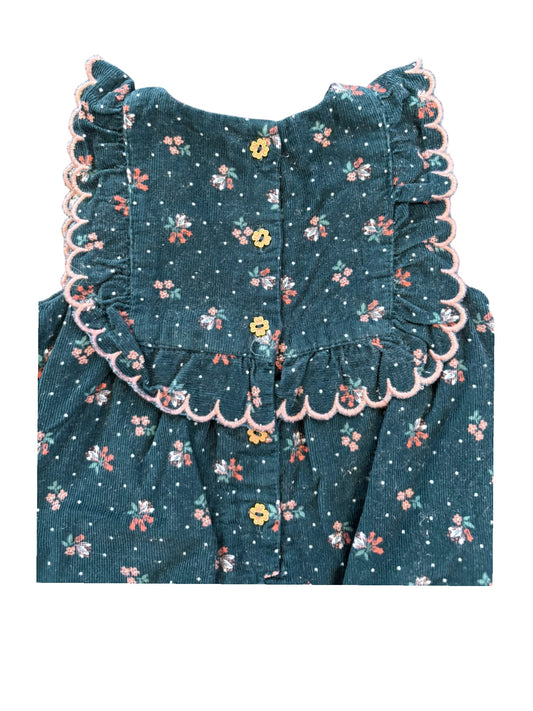Sergent Major Teal Floral Corduroy Romper (6M)
