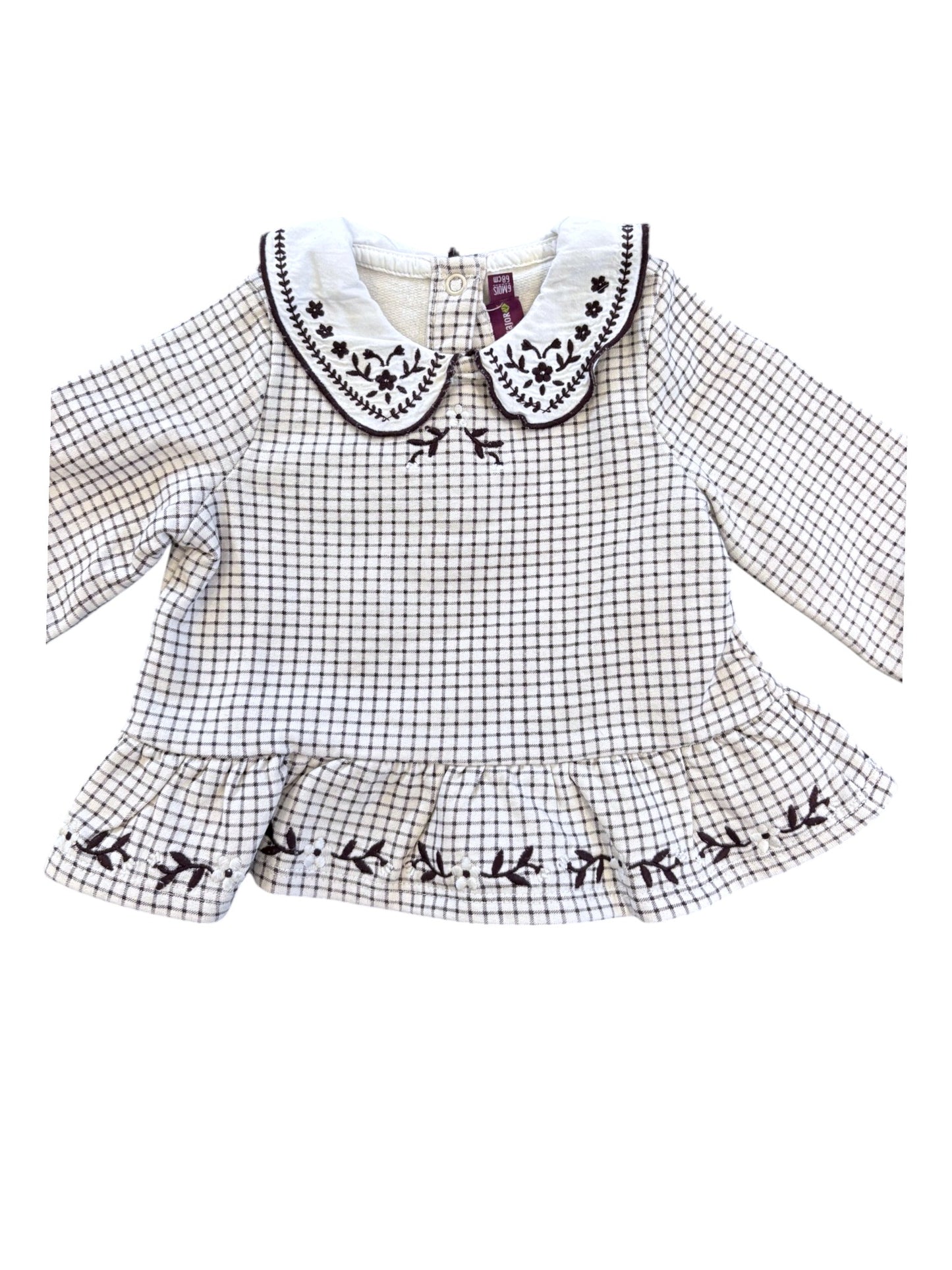 Sergent Major White Plaid Top & Purple Leggings Set (6M)