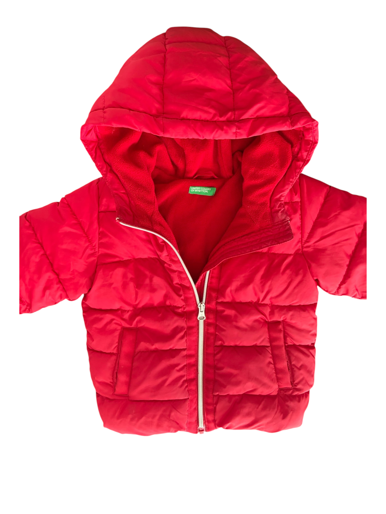 United Colors of Benetton Red Hooded Puffer Jacket size 2-3Y / 98 - second hand baby clothing