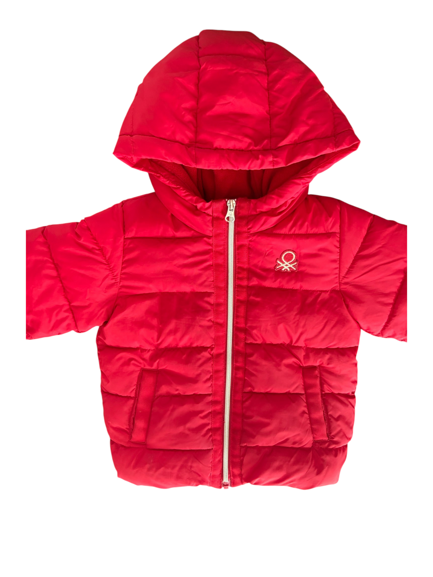 United Colors of Benetton Red Hooded Puffer Jacket size 2-3Y / 98 - second hand baby clothing