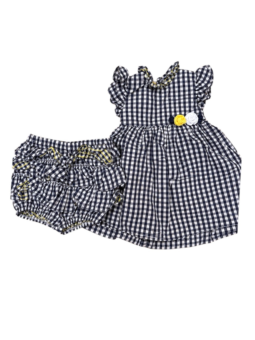 Mayoral Navy Gingham Dress & Bloomers Set size 18-24M - second hand baby clothing