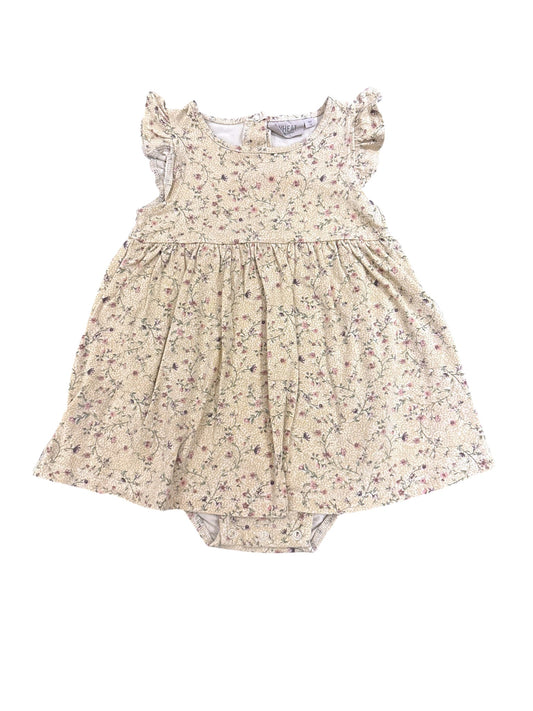 Wheat Sand Floral Dress-Romper (9M / 74)