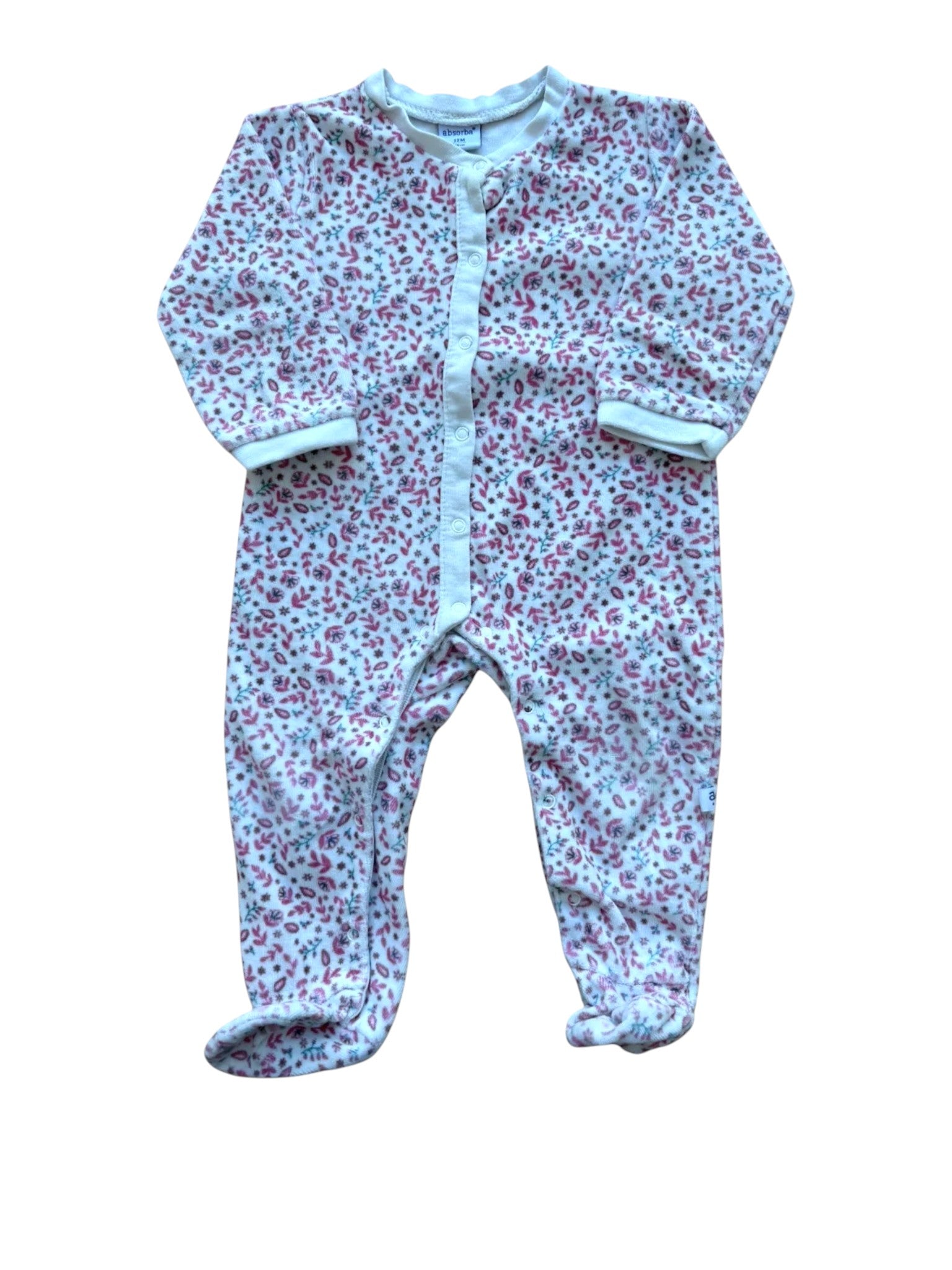 Absorba Pink Floral Velour Pajamas size 12M - second hand baby clothing