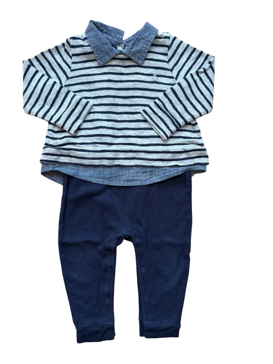 Baby Gap Grey Multicolor Striped Romper (12-18M)