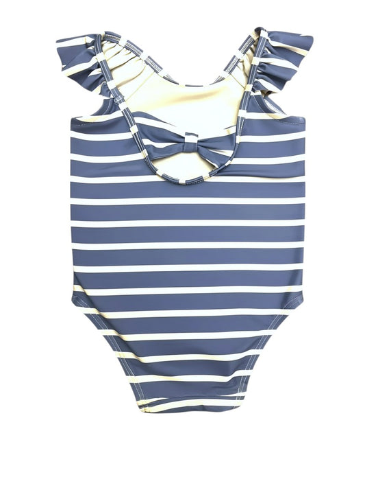 Baby Gap Girls Periwinkle Striped Cherry Swimsuit, 6-12M - second hand baby clothing