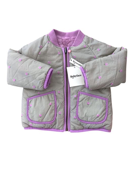 Babyface Girl Grey Floral Reversible Padded Jacket, 12M