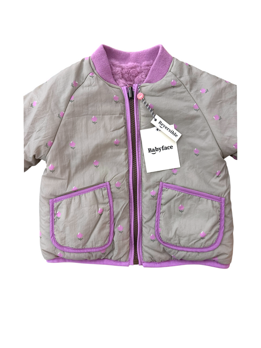 Babyface Girl Grey Floral Reversible Padded Jacket, 12M