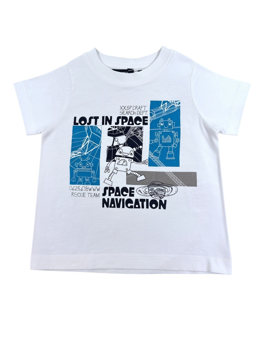 Blue Seven Boy White Lost In Space Robot Cotton Long Sleeve Top, 9-12M / 74