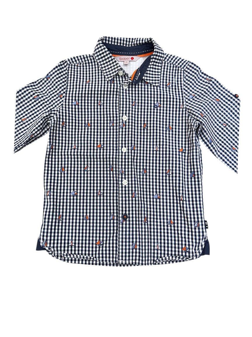 Boboli Navy Gingham Sailboat Shirt (5Y / 110)