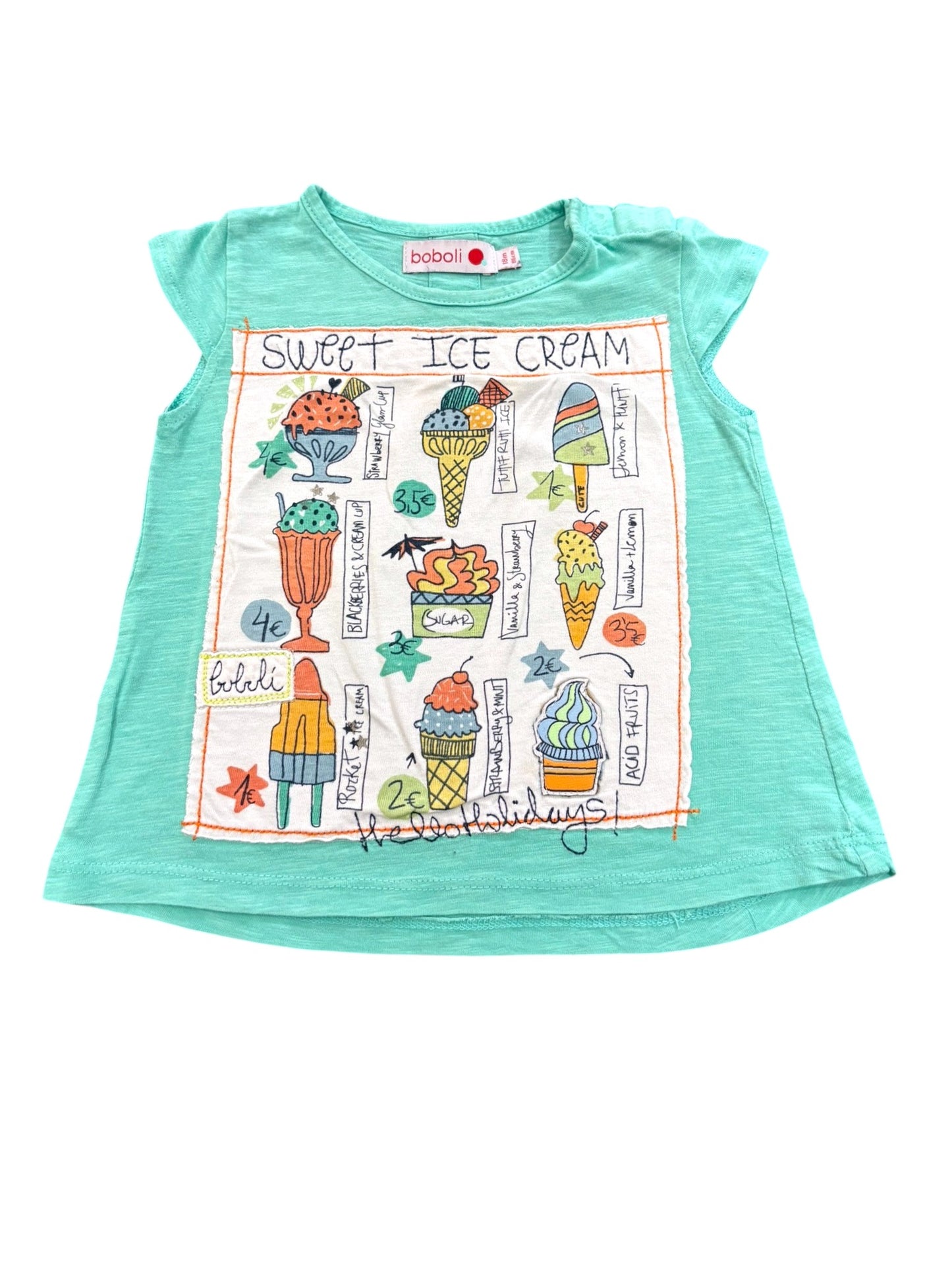 Boboli Teal Ice Cream Print Sleeveless Blouse (18M)